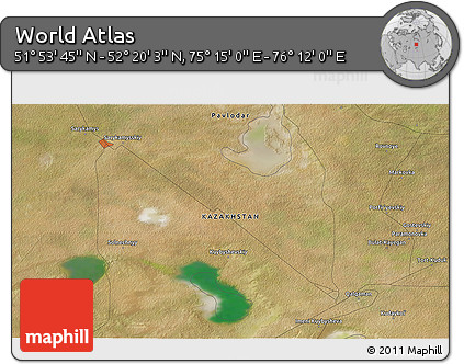 Satellite 3D Map of the Area around 52° 6' 54" N, 75° 43' 29" E
