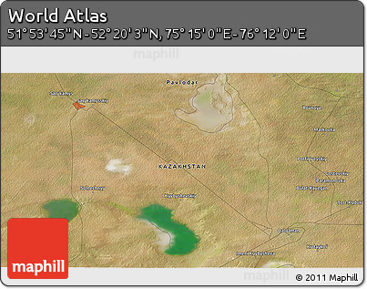 Satellite 3D Map of the Area around 52° 6' 54" N, 75° 43' 29" E