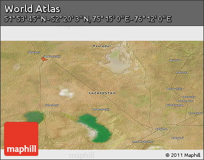 Satellite 3D Map of the Area around 52° 6' 54" N, 75° 43' 29" E