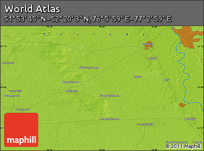 Physical Map of the Area around 52° 6' 54" N, 76° 34' 29" E