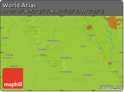 Physical Map of the Area around 52° 6' 54" N, 76° 34' 29" E