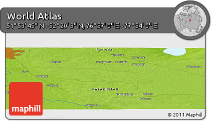Physical Panoramic Map of the Area around 52° 6' 54" N, 77° 25' 30" E