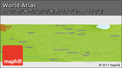 Physical Panoramic Map of the Area around 52° 6' 54" N, 77° 25' 30" E