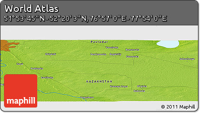 Physical Panoramic Map of the Area around 52° 6' 54" N, 77° 25' 30" E