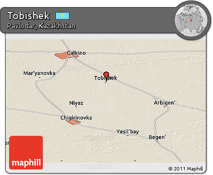 Shaded Relief Panoramic Map of Tobishek