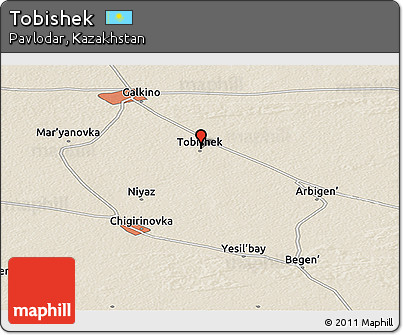 Shaded Relief Panoramic Map of Tobishek