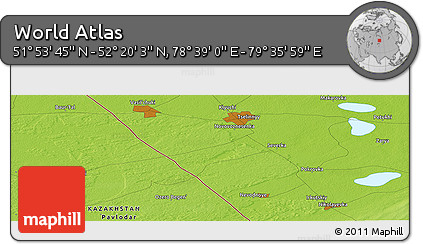 Physical Panoramic Map of the Area around 52° 6' 54" N, 79° 7' 30" E