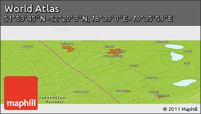 Physical Panoramic Map of the Area around 52° 6' 54" N, 79° 7' 30" E