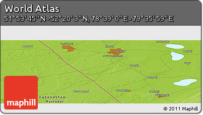 Physical Panoramic Map of the Area around 52° 6' 54" N, 79° 7' 30" E