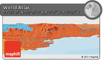 Political Panoramic Map of the Area around 52° 6' 54" N, 7° 34' 30" W