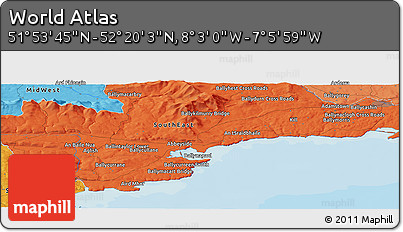 Political Panoramic Map of the Area around 52° 6' 54" N, 7° 34' 30" W