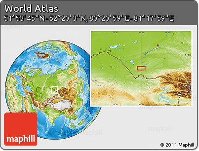 Physical Location Map of the Area around 52° 6' 54" N, 80° 49' 29" E