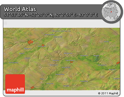 Satellite 3D Map of the Area around 52° 6' 54" N, 82° 31' 30" E