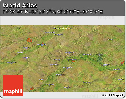 Satellite 3D Map of the Area around 52° 6' 54" N, 82° 31' 30" E
