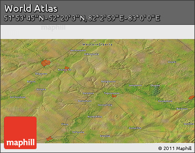 Satellite 3D Map of the Area around 52° 6' 54" N, 82° 31' 30" E