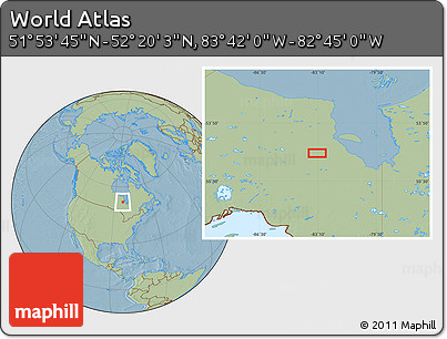 Savanna Style Location Map of the Area around 52° 6' 54" N, 83° 13' 29" W, hill shading
