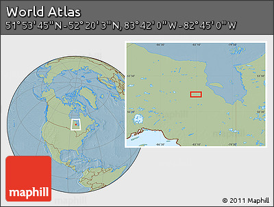 Savanna Style Location Map of the Area around 52° 6' 54" N, 83° 13' 29" W, hill shading