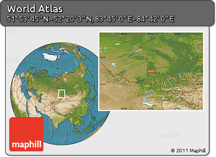 Satellite Location Map of the Area around 52° 6' 54" N, 84° 13' 29" E