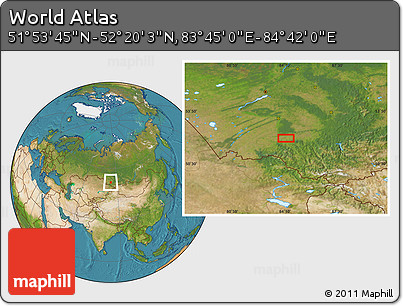 Satellite Location Map of the Area around 52° 6' 54" N, 84° 13' 29" E