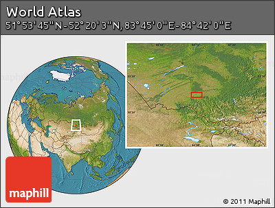 Satellite Location Map of the Area around 52° 6' 54" N, 84° 13' 29" E