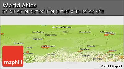 Physical Panoramic Map of the Area around 52° 6' 54" N, 84° 13' 29" E
