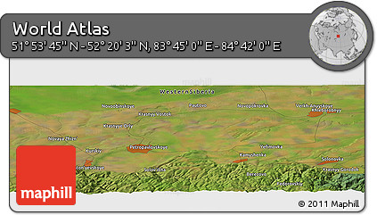 Satellite Panoramic Map of the Area around 52° 6' 54" N, 84° 13' 29" E