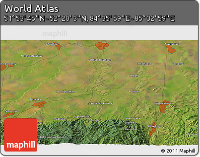 Satellite 3D Map of the Area around 52° 6' 54" N, 85° 4' 29" E