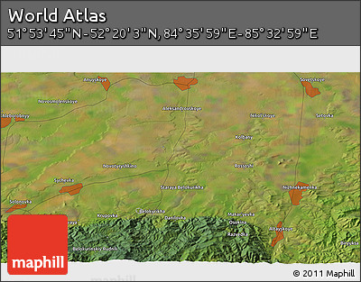 Satellite 3D Map of the Area around 52° 6' 54" N, 85° 4' 29" E