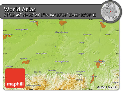 Physical Map of the Area around 52° 6' 54" N, 85° 4' 29" E