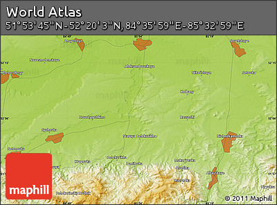 Physical Map of the Area around 52° 6' 54" N, 85° 4' 29" E
