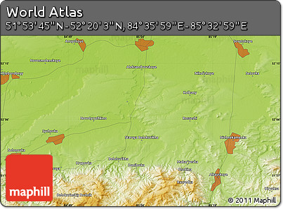Physical Map of the Area around 52° 6' 54" N, 85° 4' 29" E