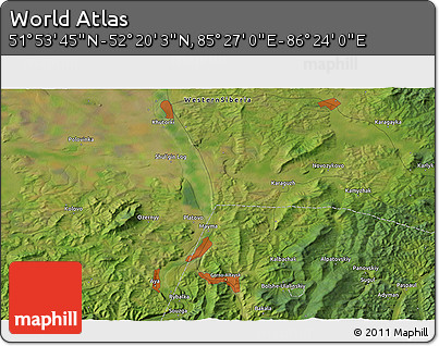 Satellite 3D Map of the Area around 52° 6' 54" N, 85° 55' 30" E