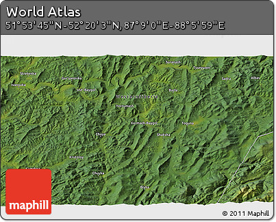 Satellite 3D Map of the Area around 52° 6' 54" N, 87° 37' 30" E
