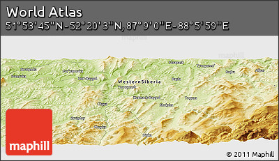 Physical Panoramic Map of the Area around 52° 6' 54" N, 87° 37' 30" E