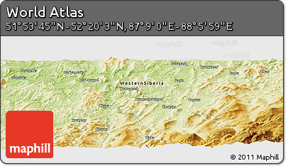 Physical Panoramic Map of the Area around 52° 6' 54" N, 87° 37' 30" E