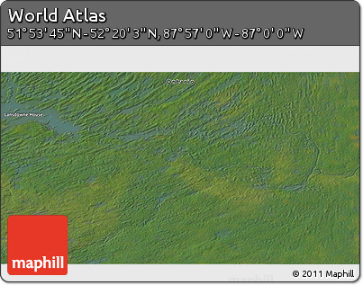 Satellite 3D Map of the Area around 52° 6' 54" N, 87° 28' 29" W