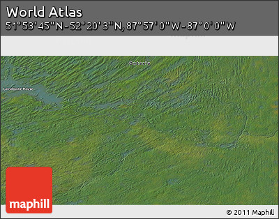 Satellite 3D Map of the Area around 52° 6' 54" N, 87° 28' 29" W