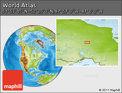 Physical Location Map of the Area around 52° 6' 54" N, 87° 28' 29" W