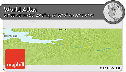 Physical Panoramic Map of the Area around 52° 6' 54" N, 87° 28' 29" W