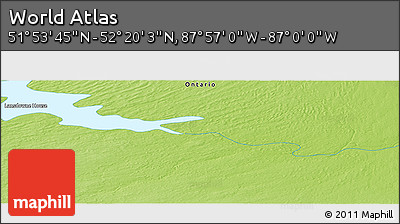 Physical Panoramic Map of the Area around 52° 6' 54" N, 87° 28' 29" W