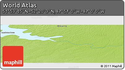 Physical Panoramic Map of the Area around 52° 6' 54" N, 87° 28' 29" W
