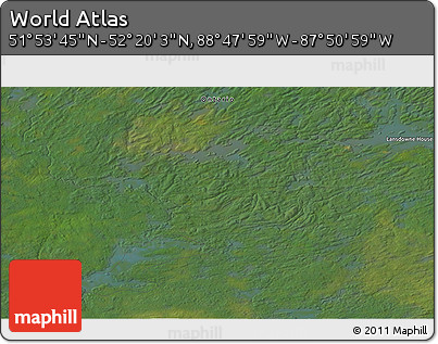 Satellite 3D Map of the Area around 52° 6' 54" N, 88° 19' 29" W