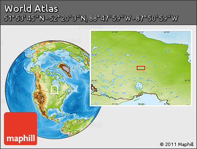 Physical Location Map of the Area around 52° 6' 54" N, 88° 19' 29" W