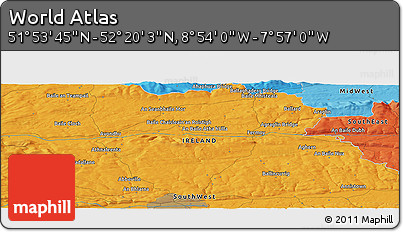 Political Panoramic Map of the Area around 52° 6' 54" N, 8° 25' 30" W