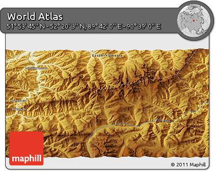 Physical 3D Map of the Area around 52° 6' 54" N, 90° 10' 30" E