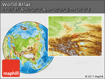 Physical Location Map of the Area around 52° 6' 54" N, 91° 1' 30" E
