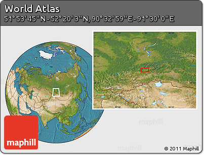 Satellite Location Map of the Area around 52° 6' 54" N, 91° 1' 30" E