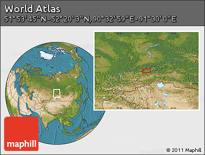 Satellite Location Map of the Area around 52° 6' 54" N, 91° 1' 30" E