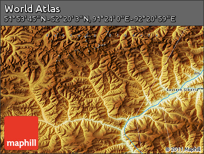 Physical Map of the Area around 52° 6' 54" N, 91° 52' 30" E