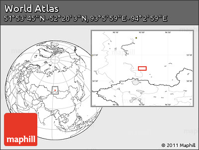 Blank Location Map of the Area around 52° 6' 54" N, 93° 34' 29" E